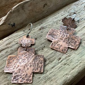 Sterling Silver and Copper Cross Earrings
